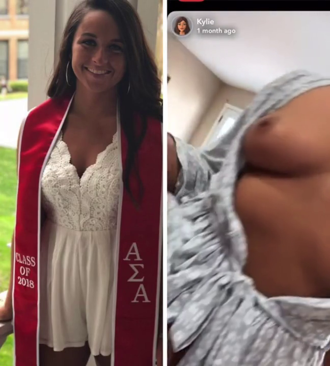 Teen graduate flashes tits and pussy